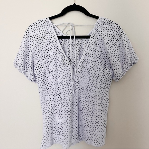 J Crew V-back puff-sleeve eyelet top Lilac Purple Cottage core romantic blouse - Picture 5 of 6